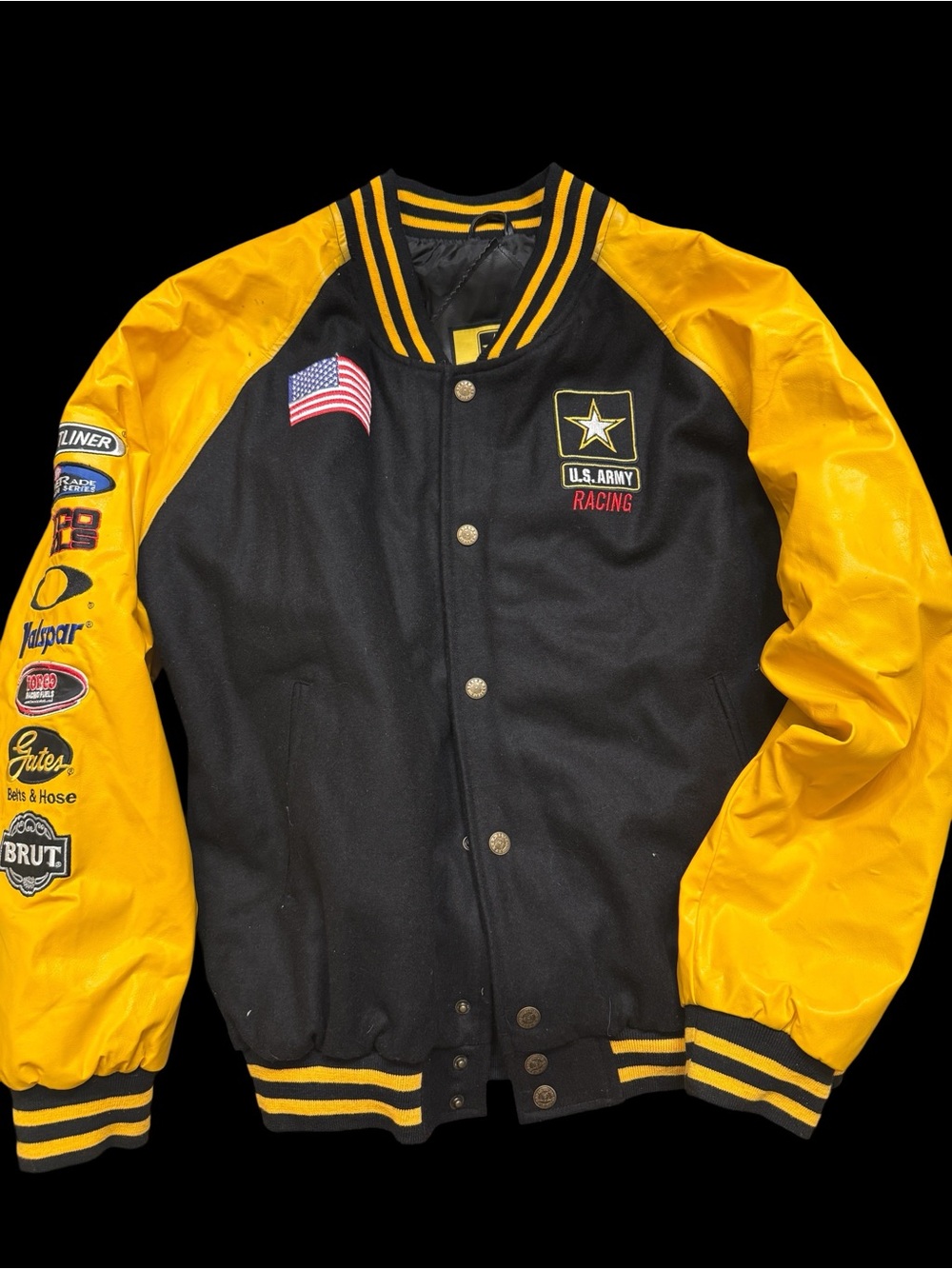 U.S. Army Black and Yellow Racing Varsity Jacket